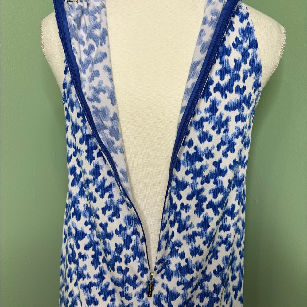 Michael Kors Blue and White Halter Mini Dress with Gold Accents - Picture 5 of 6